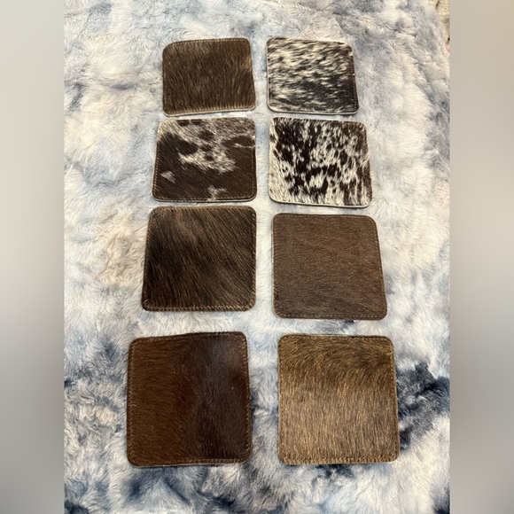 Cowhide Coaster Set of 8pcs Natural Cowhide multipurpose  Hair On Square 4x4 - Picture 1 of 3